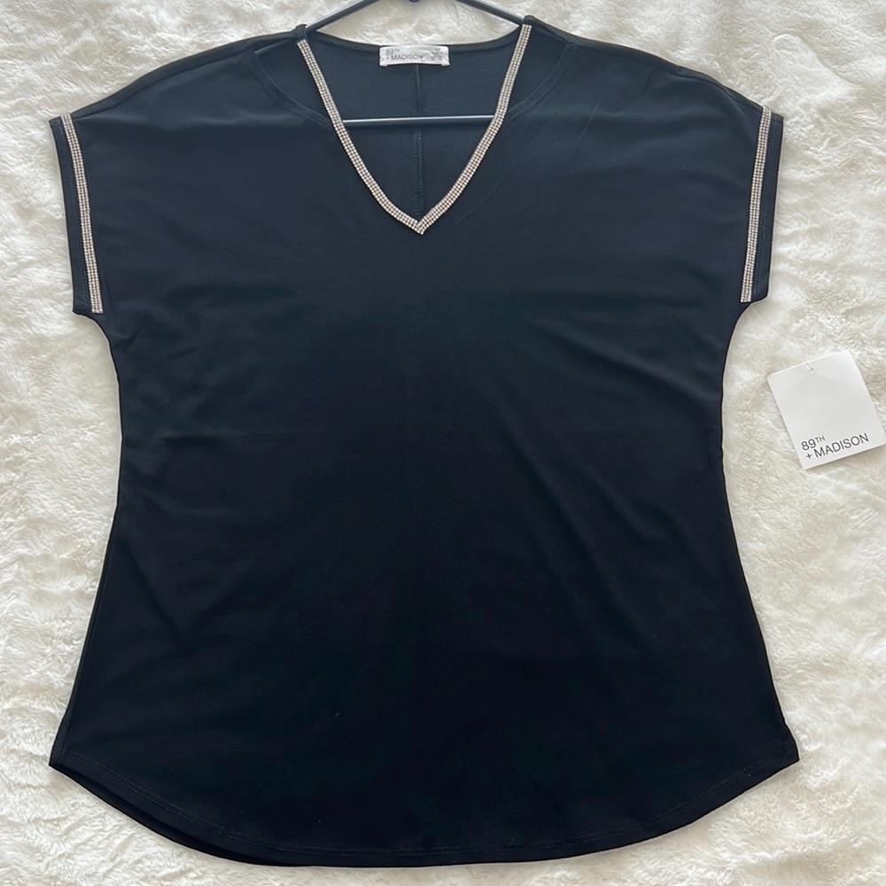 Blouse with crystal accents- 89th & Madison - Black - Small - NWT